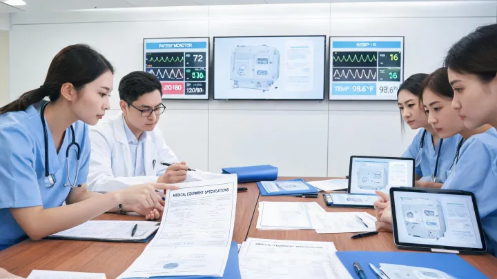 Clinical team reviewing equipment notes